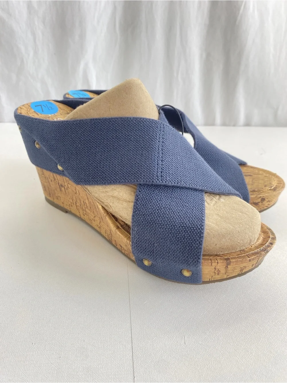 Esprit Oceane 2 Navy Stretchy Wide Strap Cork Wedge Heel Sandal Shoe 7.5 NWT